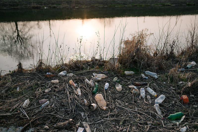 River Bank Covered with plastic bottles